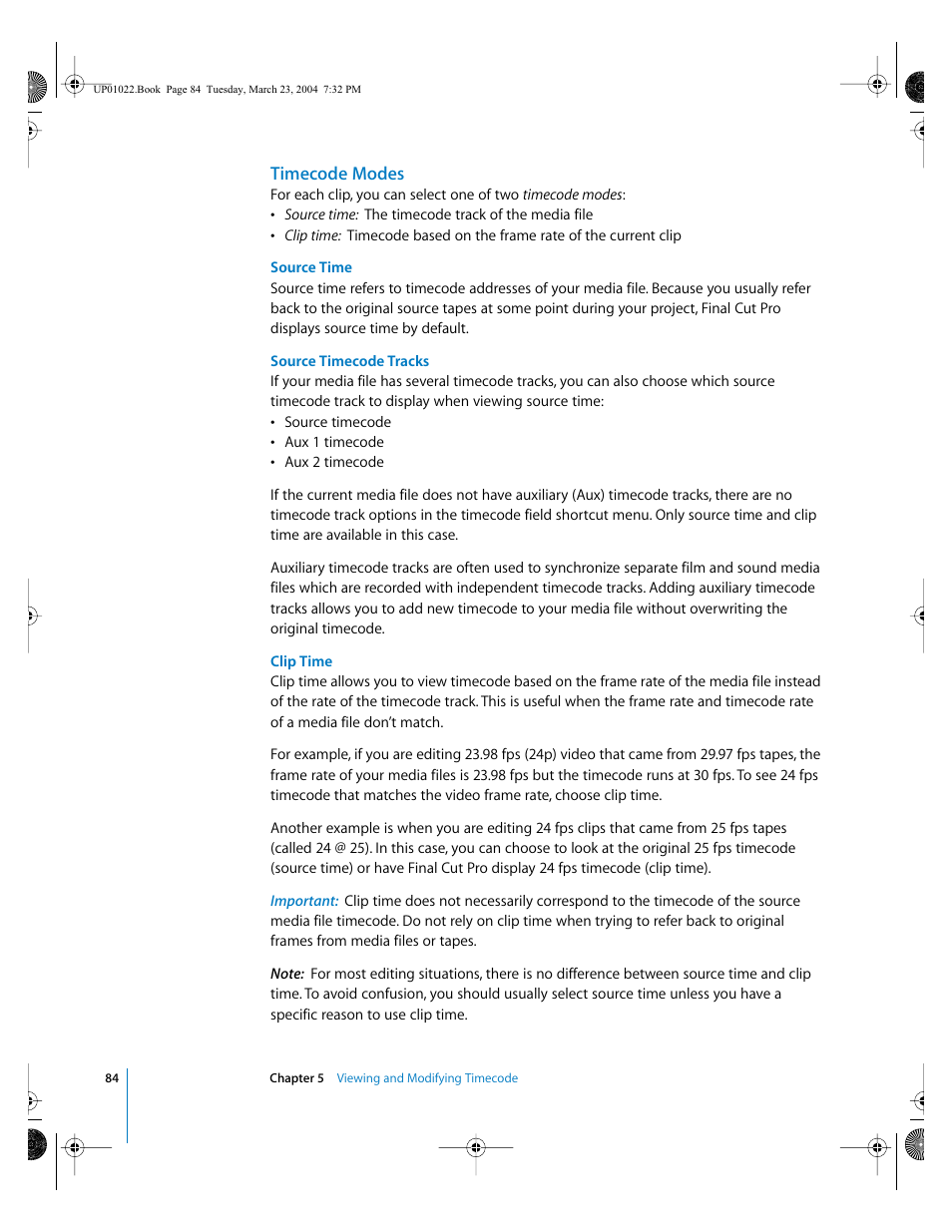Timecode modes | Apple Final Cut Pro HD (4.5): New Features User Manual | Page 84 / 125