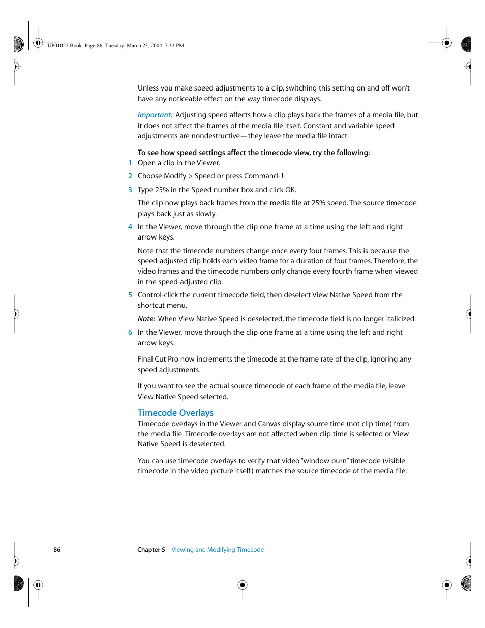 Timecode overlays | Apple Final Cut Pro HD (4.5): New Features User Manual | Page 86 / 125