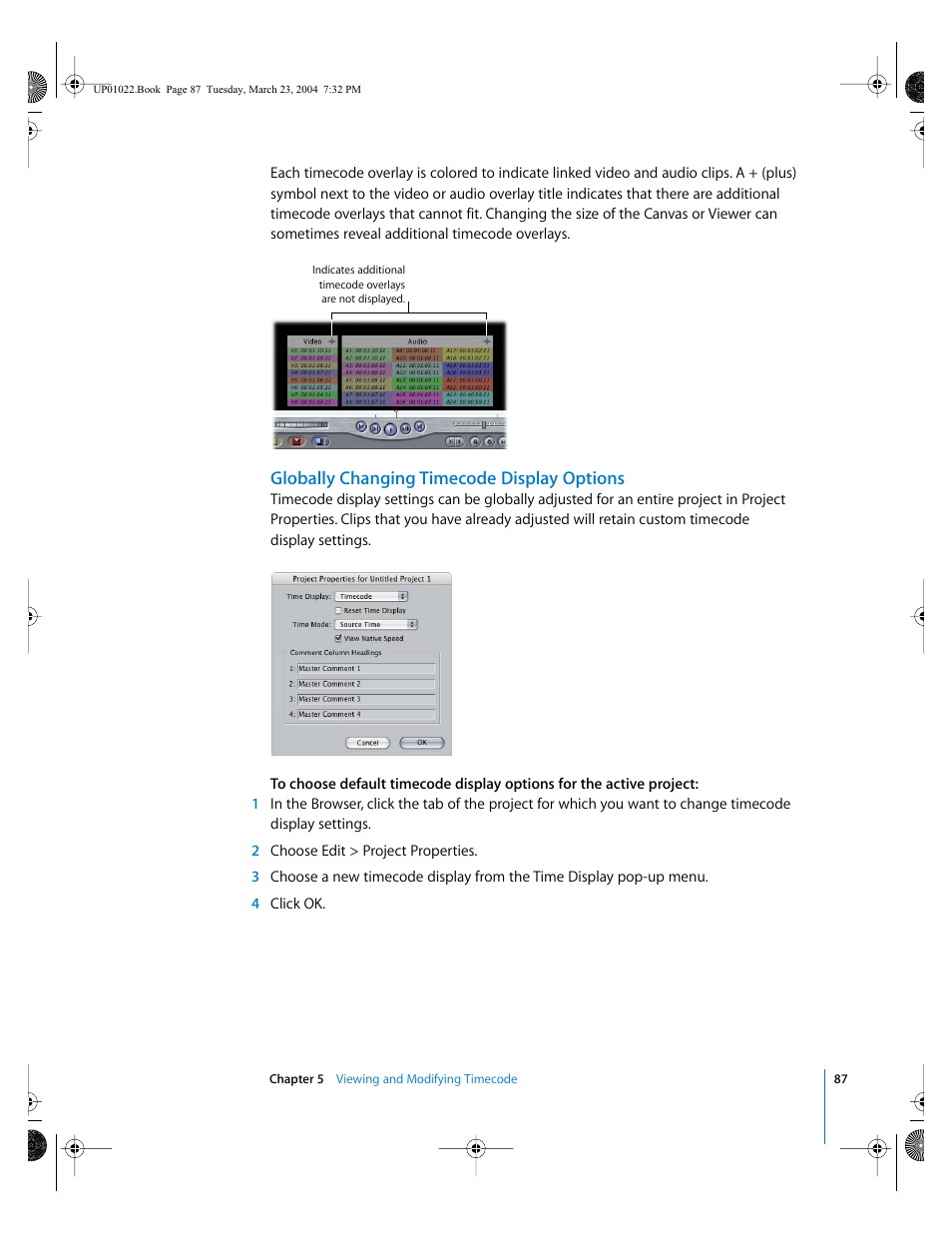 Globally changing timecode display options | Apple Final Cut Pro HD (4.5): New Features User Manual | Page 87 / 125