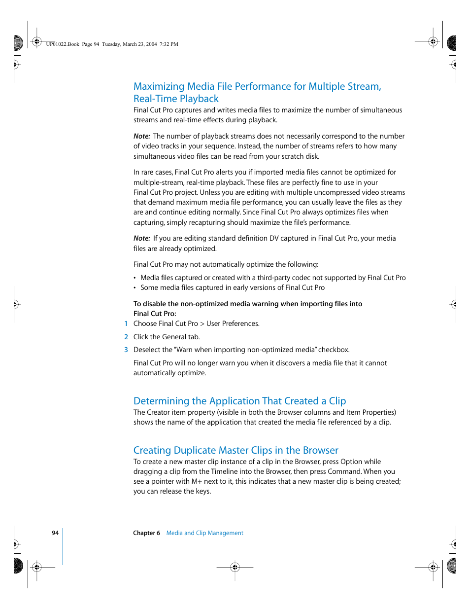 Determining the application that created a clip, Creating duplicate master clips in the browser, Maximizing | Apple Final Cut Pro HD (4.5): New Features User Manual | Page 94 / 125