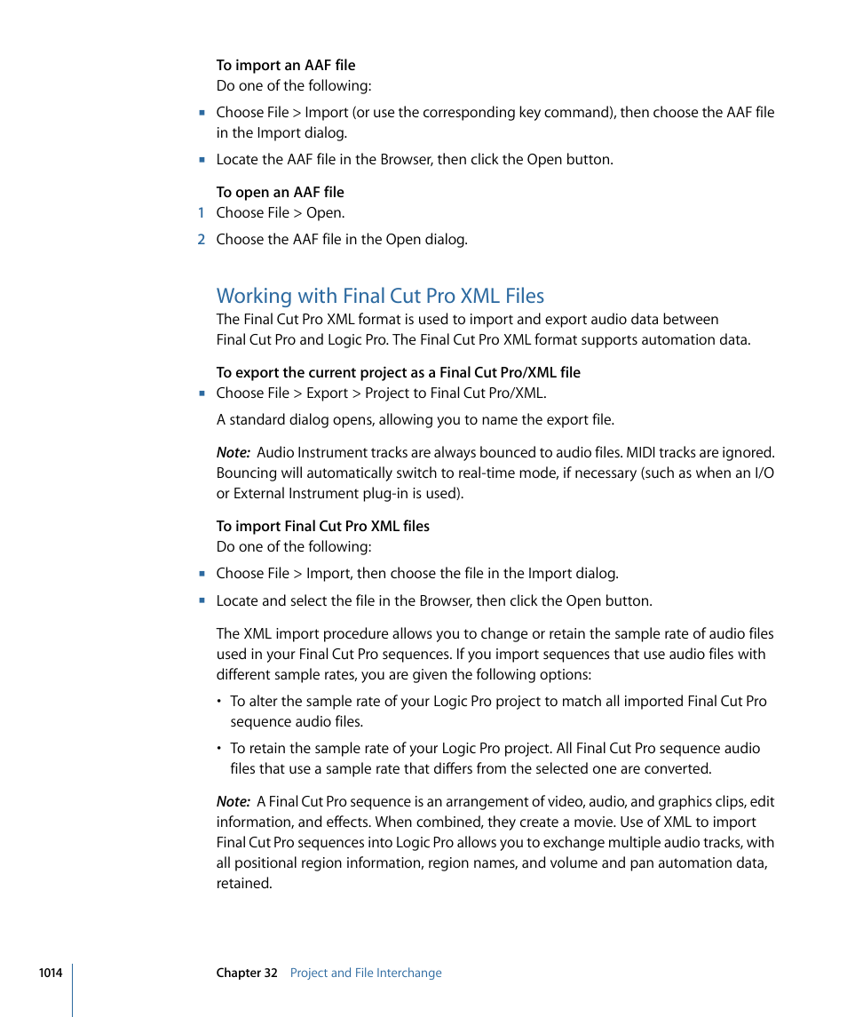 Working with final cut pro xml files | Apple Logic Pro 9 User Manual | Page 1014 / 1340