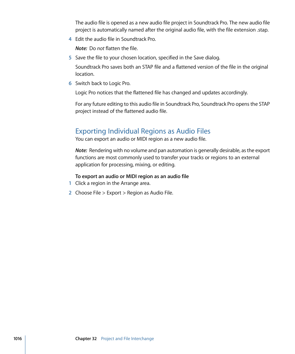 Exporting individual regions as audio files | Apple Logic Pro 9 User Manual | Page 1016 / 1340