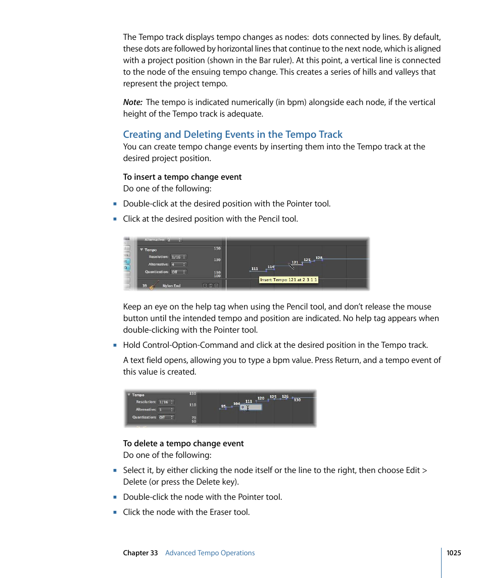 Creating and deleting events in the tempo track | Apple Logic Pro 9 User Manual | Page 1025 / 1340