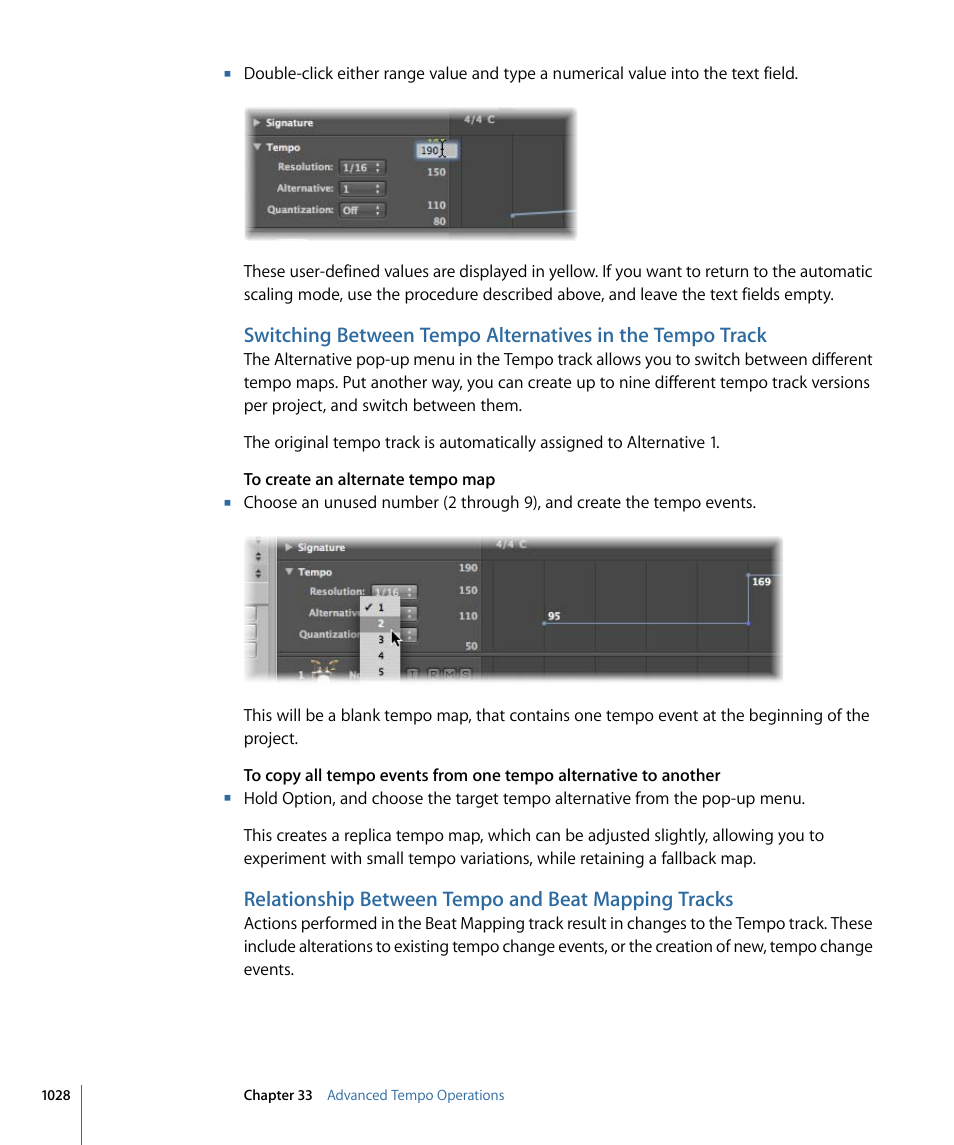 Relationship between tempo and beat mapping tracks | Apple Logic Pro 9 User Manual | Page 1028 / 1340