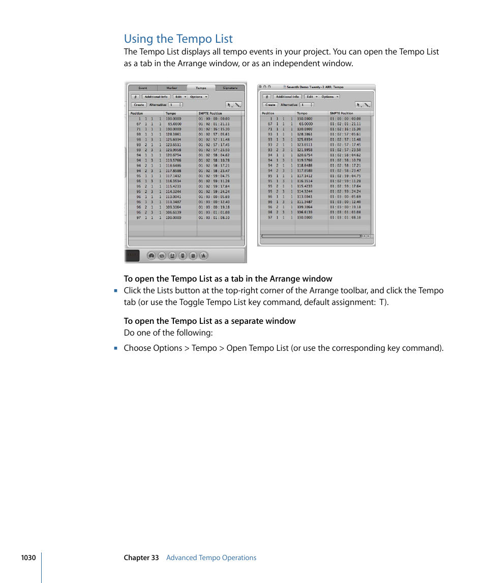 Using the tempo list | Apple Logic Pro 9 User Manual | Page 1030 / 1340
