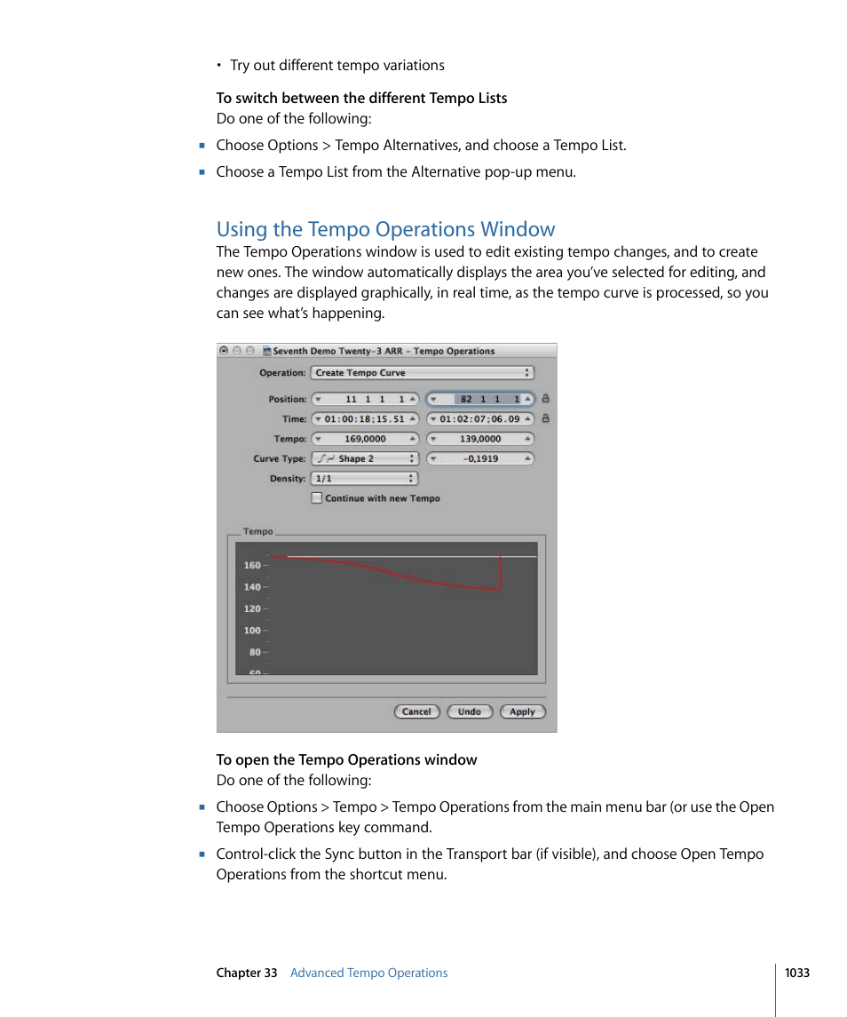 Using the tempo operations window | Apple Logic Pro 9 User Manual | Page 1033 / 1340