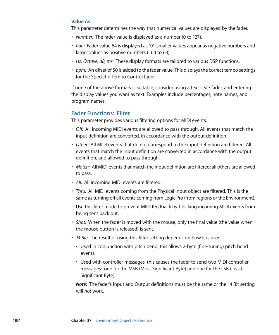 Value as, Fader functions: filter | Apple Logic Pro 9 User Manual | Page 1104 / 1340