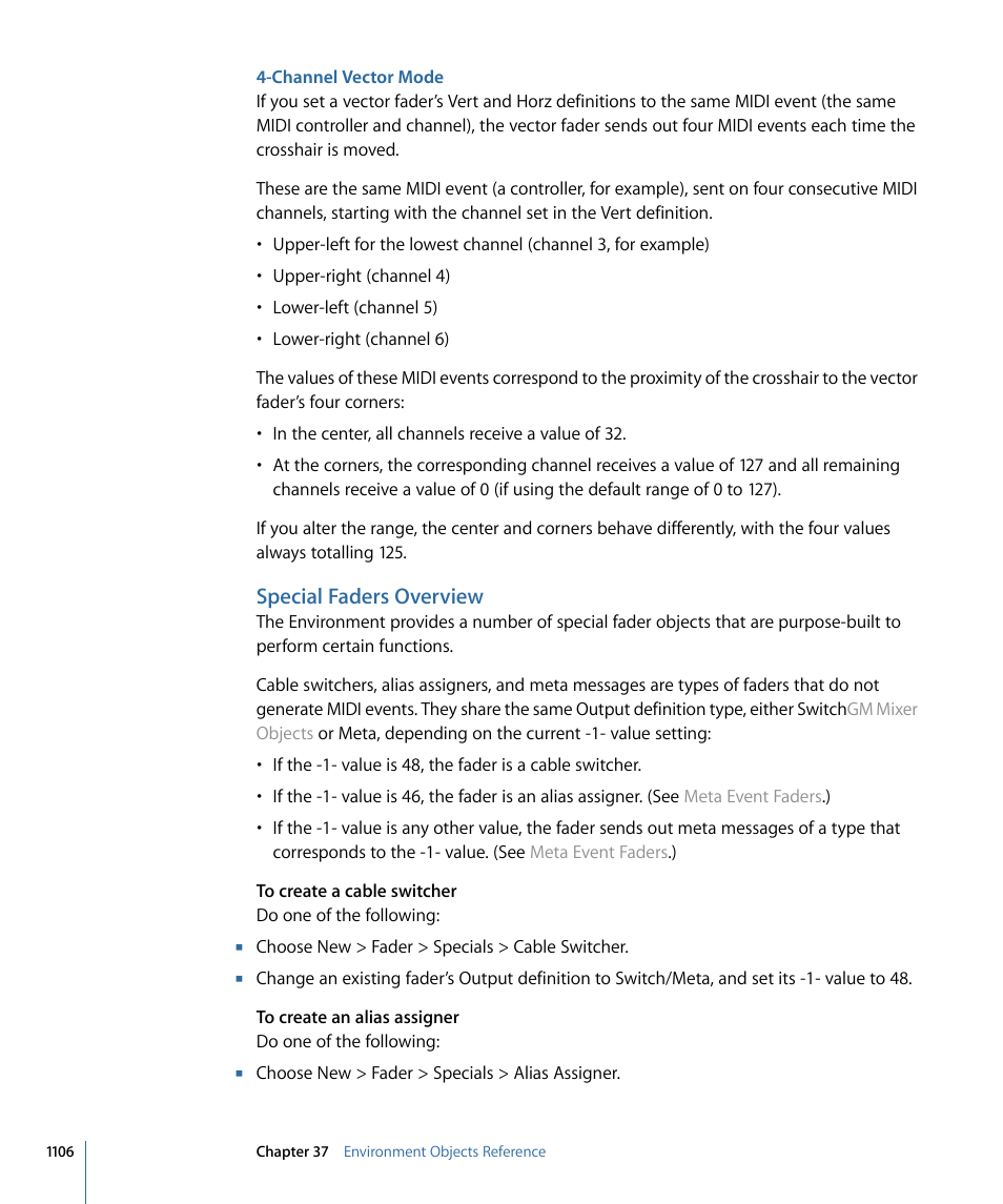 Channel vector mode, Special faders overview | Apple Logic Pro 9 User Manual | Page 1106 / 1340