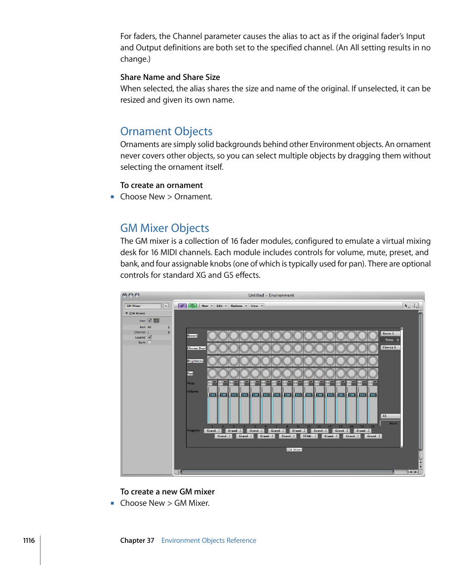 Ornament objects, Gm mixer objects, Gm mixer | Objects | Apple Logic Pro 9 User Manual | Page 1116 / 1340