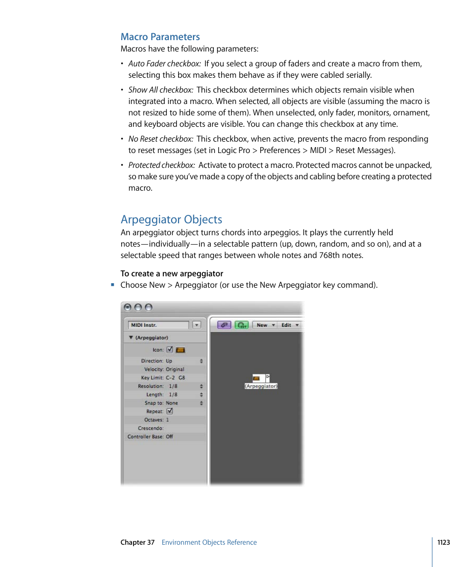 Macro parameters, Arpeggiator objects | Apple Logic Pro 9 User Manual | Page 1123 / 1340