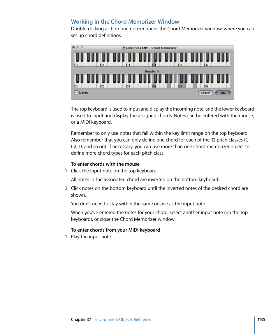 Working in the chord memorizer window | Apple Logic Pro 9 User Manual | Page 1135 / 1340