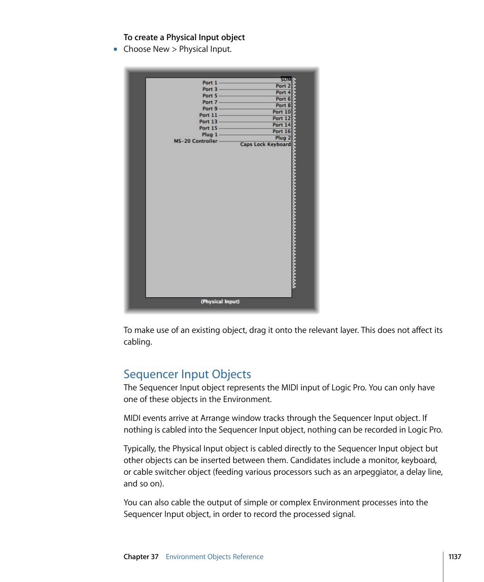 Sequencer input objects | Apple Logic Pro 9 User Manual | Page 1137 / 1340