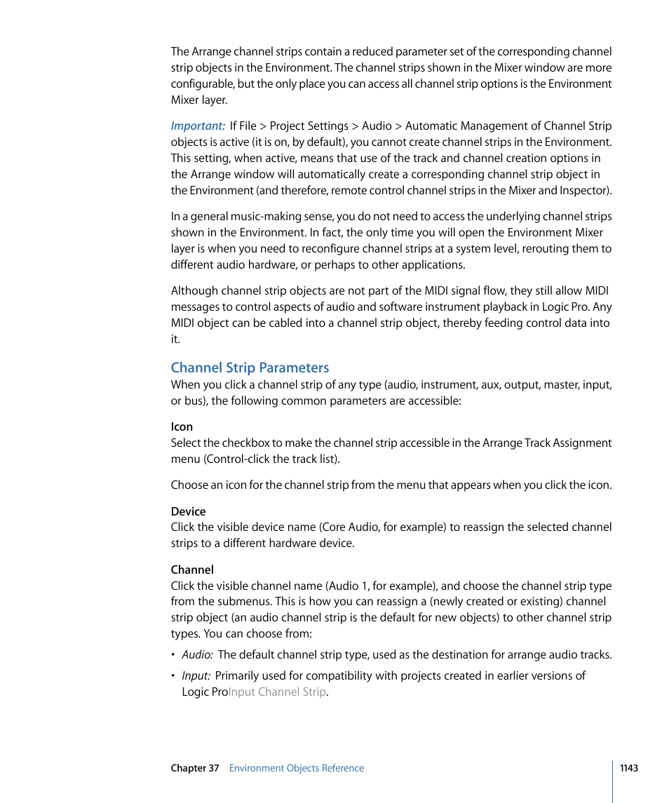 Channel strip parameters | Apple Logic Pro 9 User Manual | Page 1143 / 1340