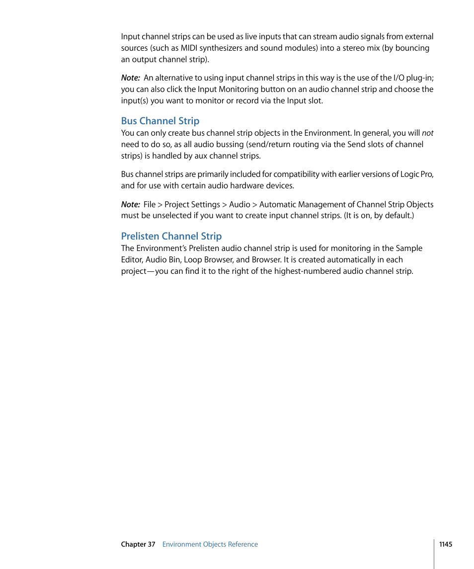 Bus channel strip, Prelisten channel strip | Apple Logic Pro 9 User Manual | Page 1145 / 1340
