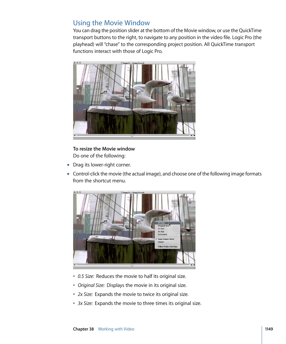 Using the movie window | Apple Logic Pro 9 User Manual | Page 1149 / 1340