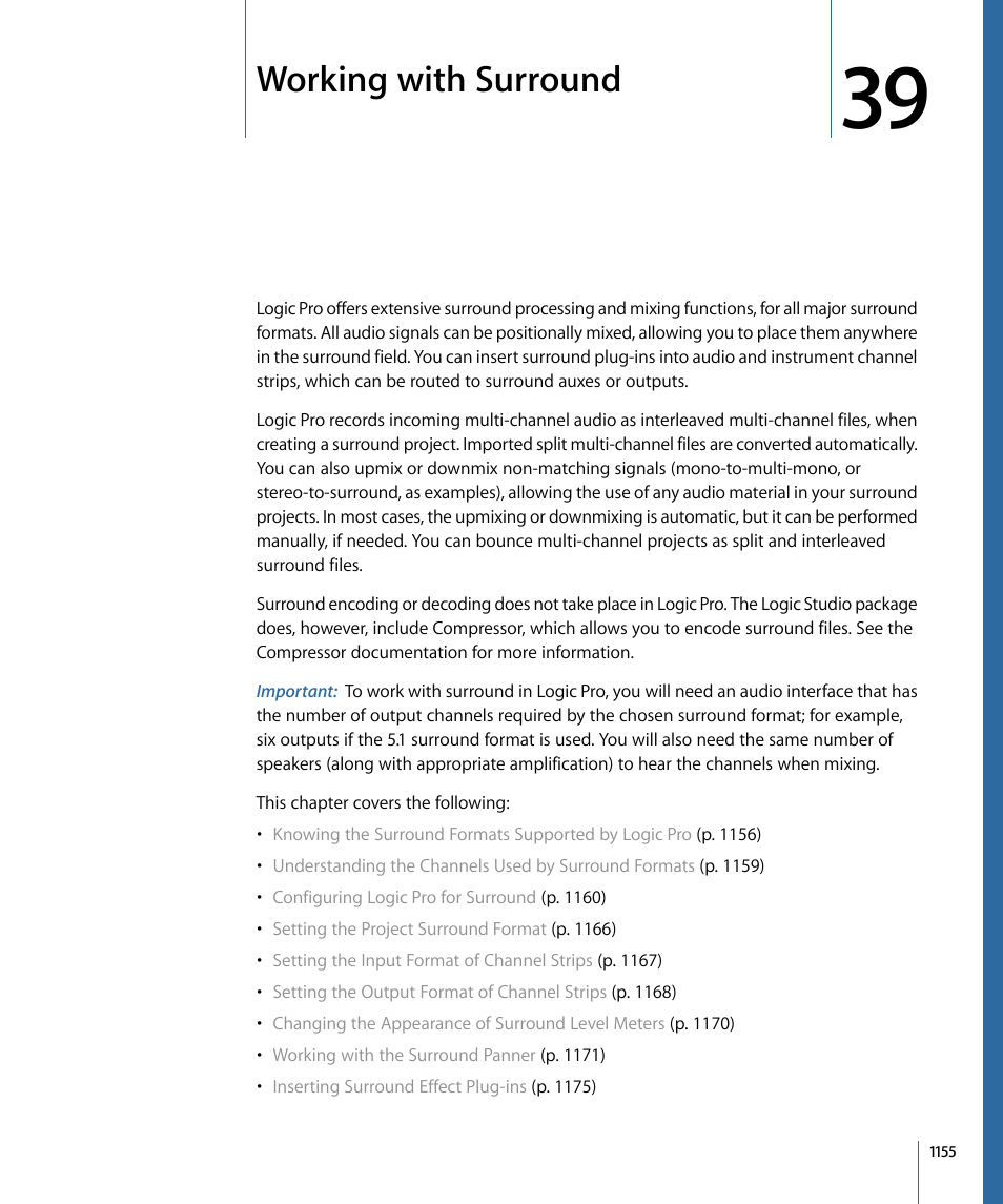Working with surround | Apple Logic Pro 9 User Manual | Page 1155 / 1340