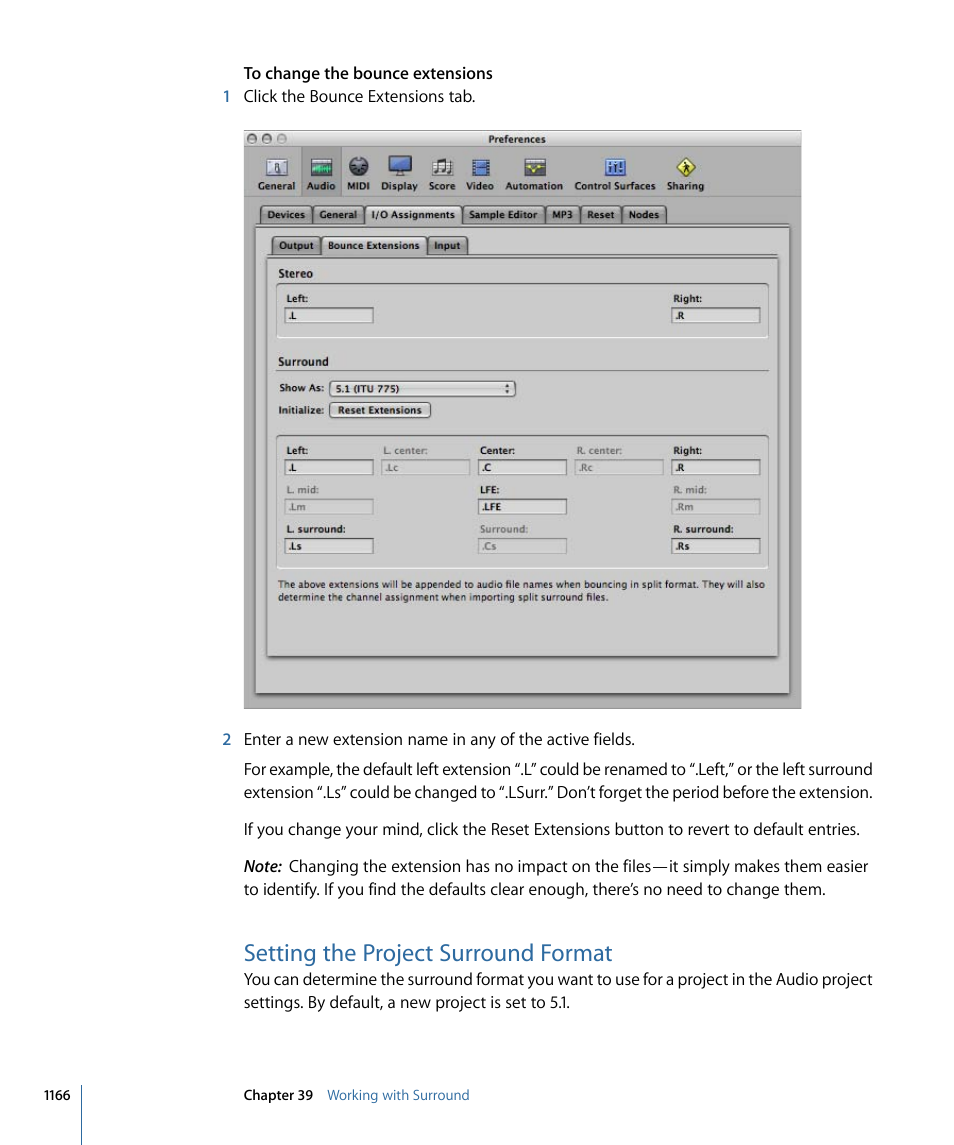 Setting the project surround format | Apple Logic Pro 9 User Manual | Page 1166 / 1340