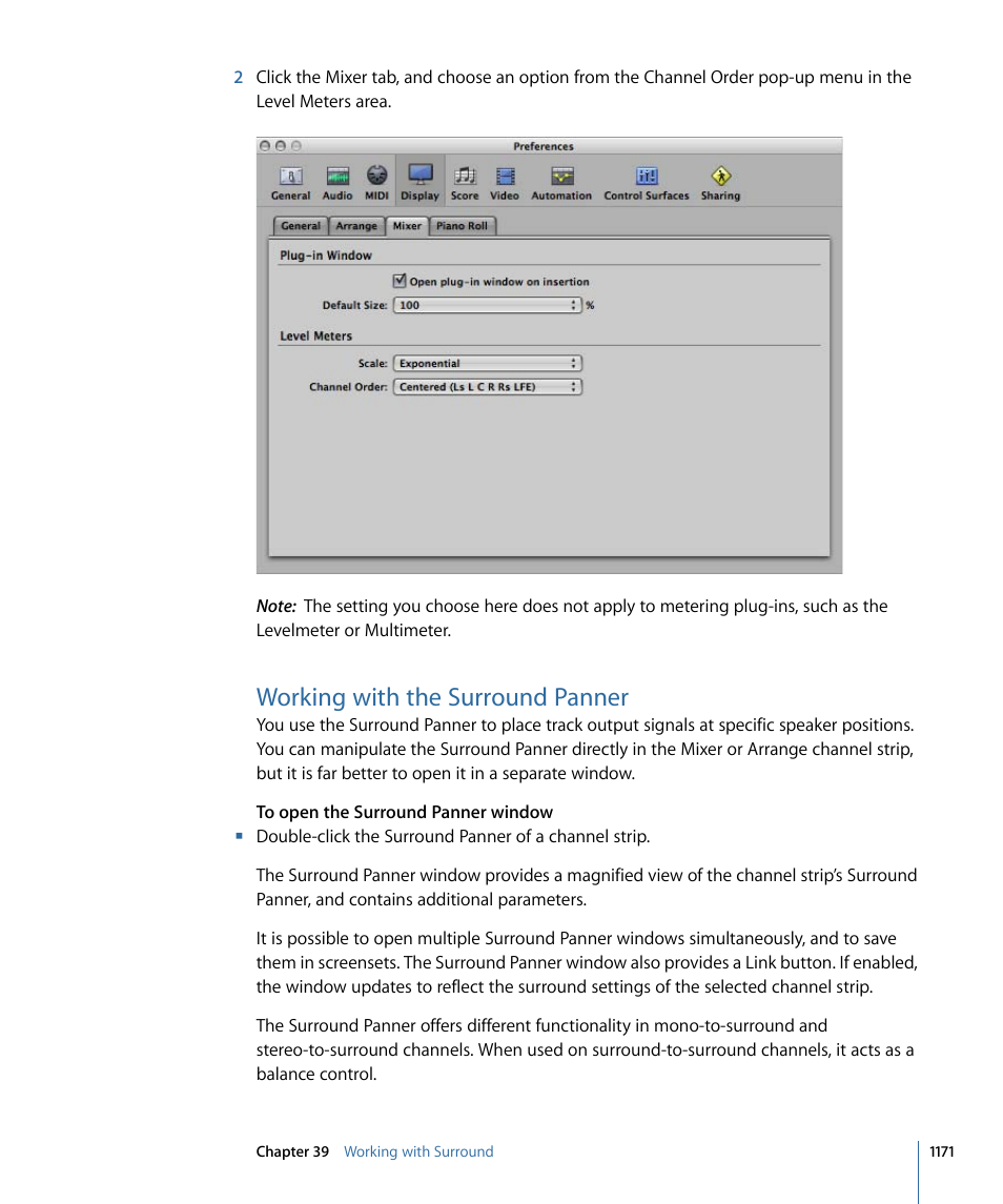 Working with the surround panner | Apple Logic Pro 9 User Manual | Page 1171 / 1340