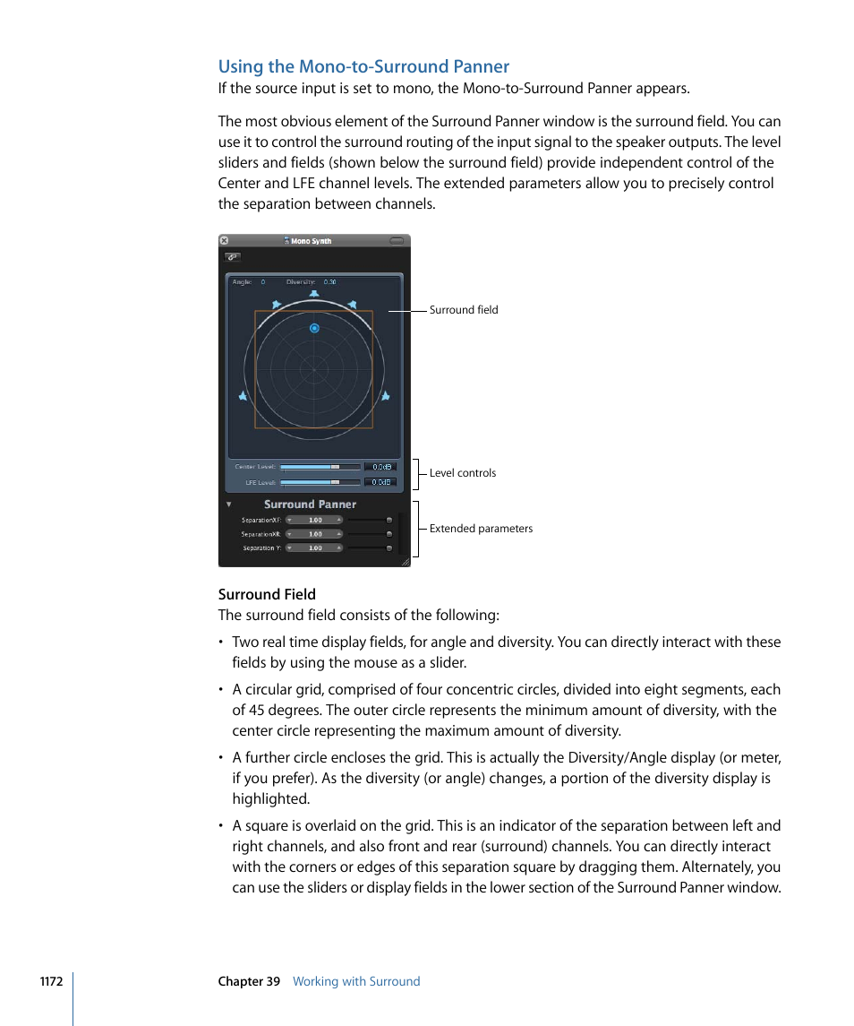 Using the mono-to-surround panner | Apple Logic Pro 9 User Manual | Page 1172 / 1340