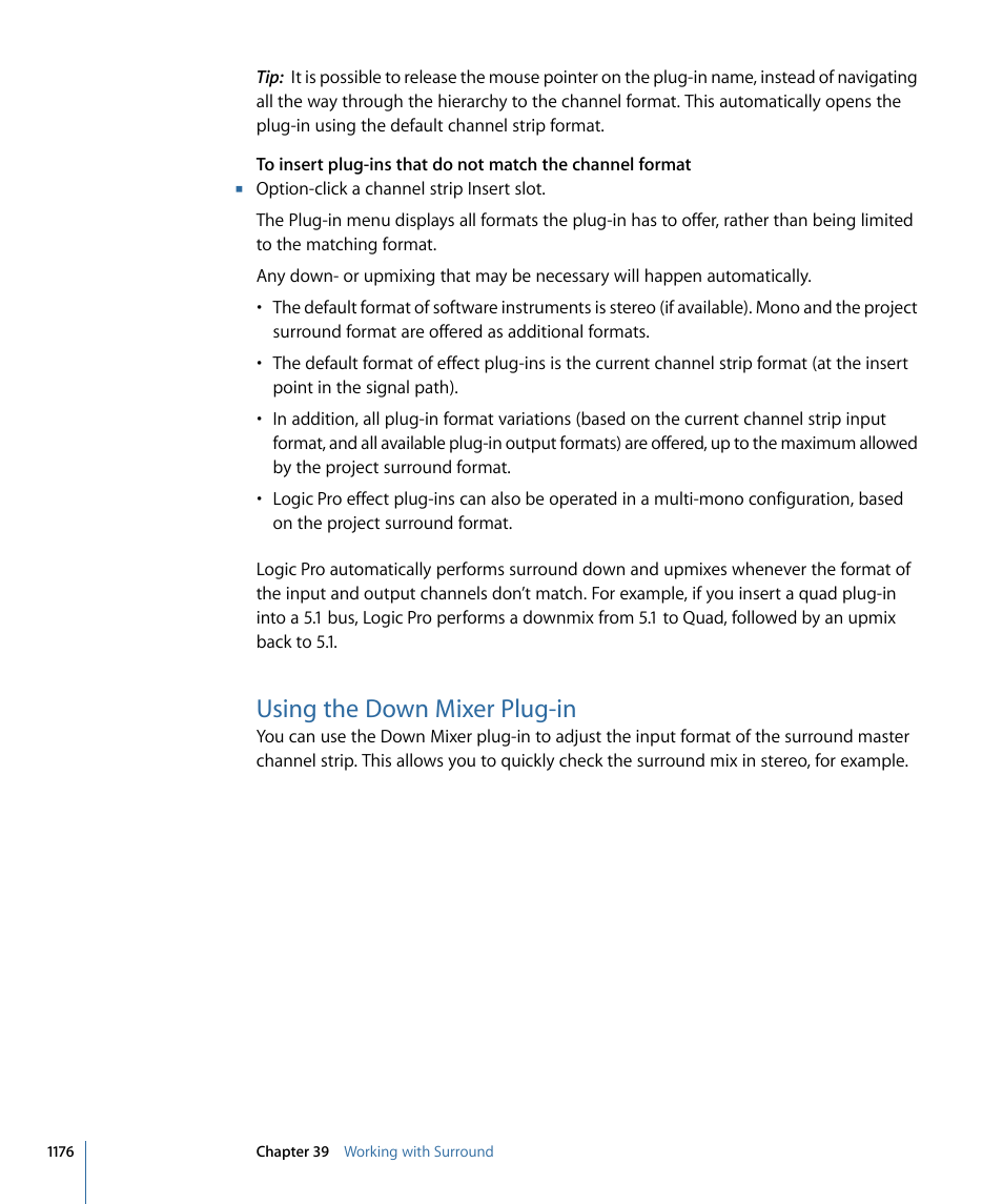 Using the down mixer plug-in | Apple Logic Pro 9 User Manual | Page 1176 / 1340