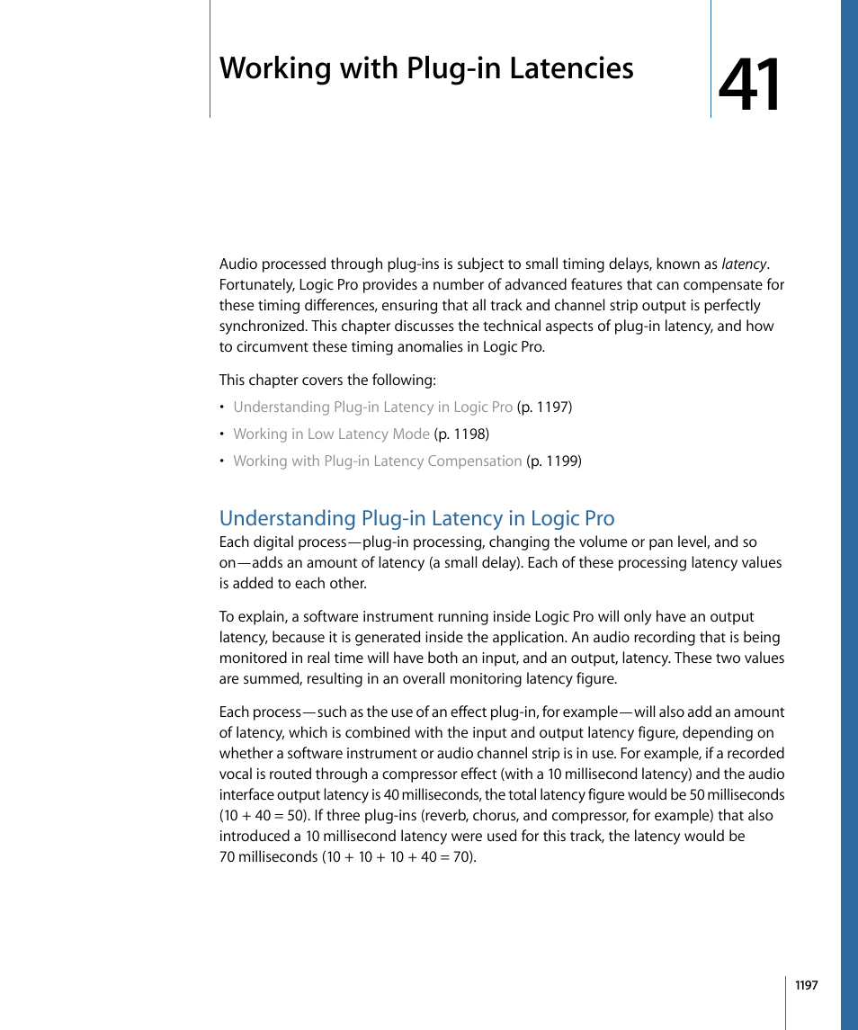 Working with plug-in latencies, Understanding plug-in latency in logic pro | Apple Logic Pro 9 User Manual | Page 1197 / 1340