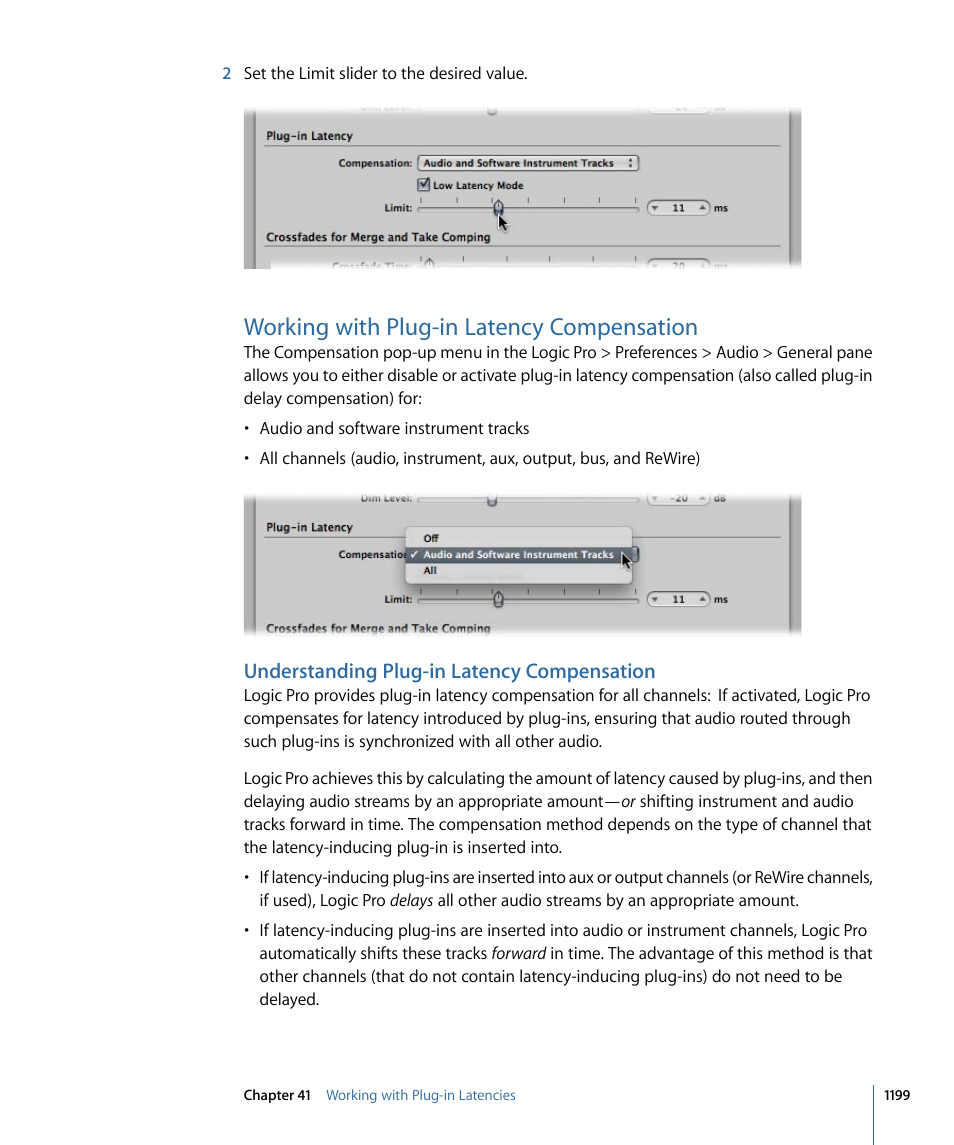 Working with plug-in latency compensation, Understanding plug-in latency compensation | Apple Logic Pro 9 User Manual | Page 1199 / 1340