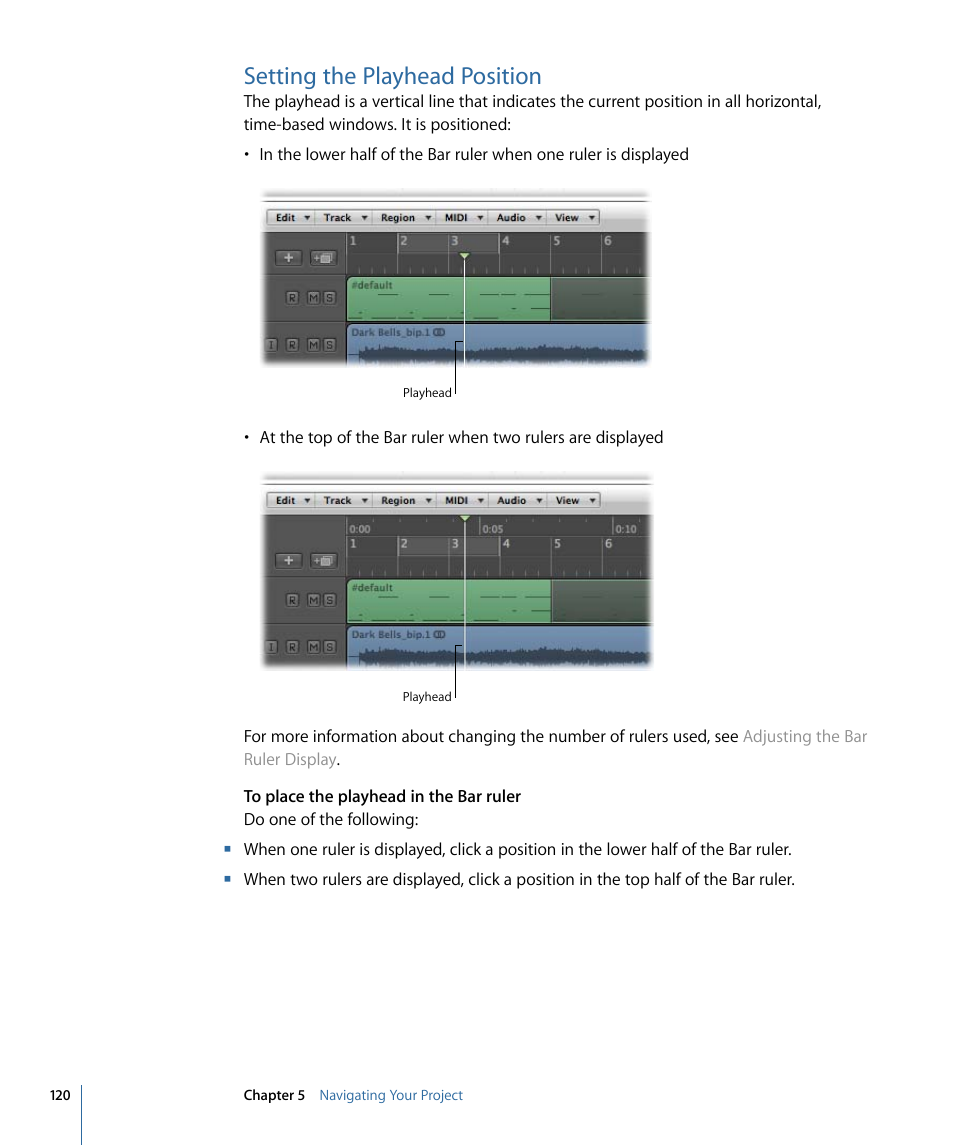 Setting the playhead position | Apple Logic Pro 9 User Manual | Page 120 / 1340