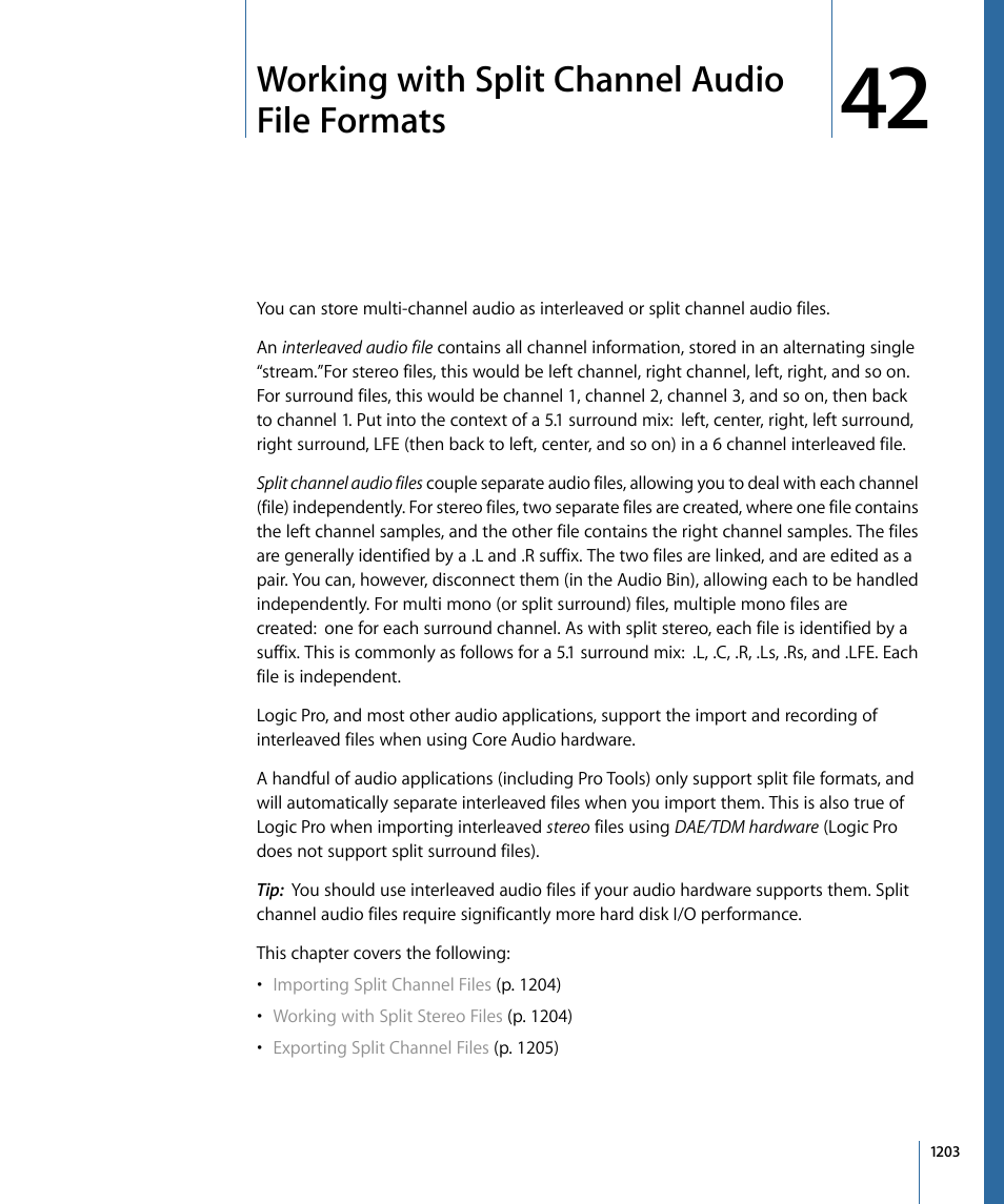 Working with split channel audio file formats | Apple Logic Pro 9 User Manual | Page 1203 / 1340
