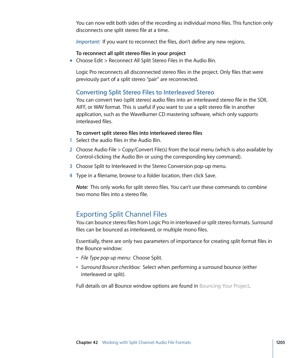Exporting split channel files | Apple Logic Pro 9 User Manual | Page 1205 / 1340