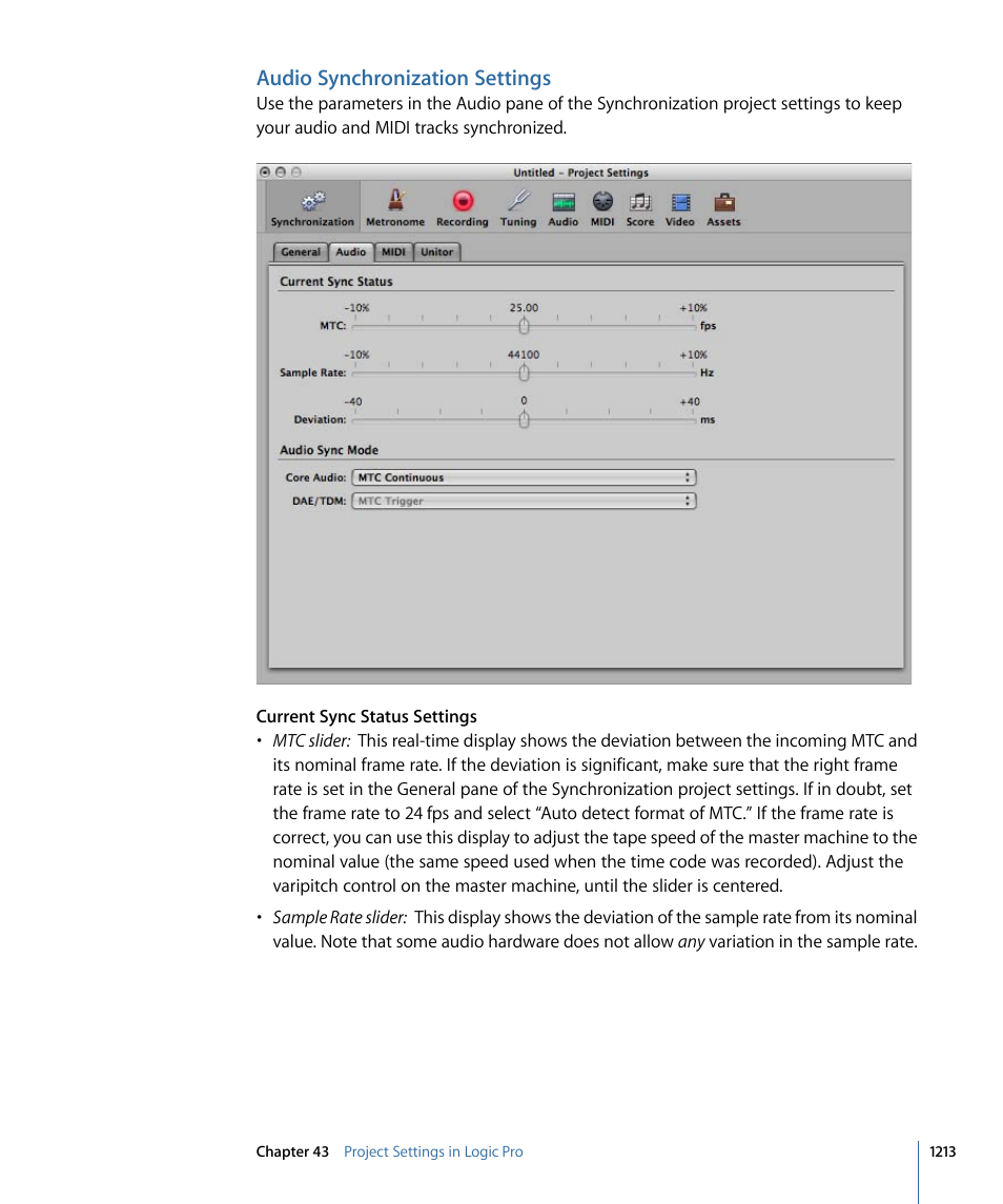Audio synchronization settings | Apple Logic Pro 9 User Manual | Page 1213 / 1340