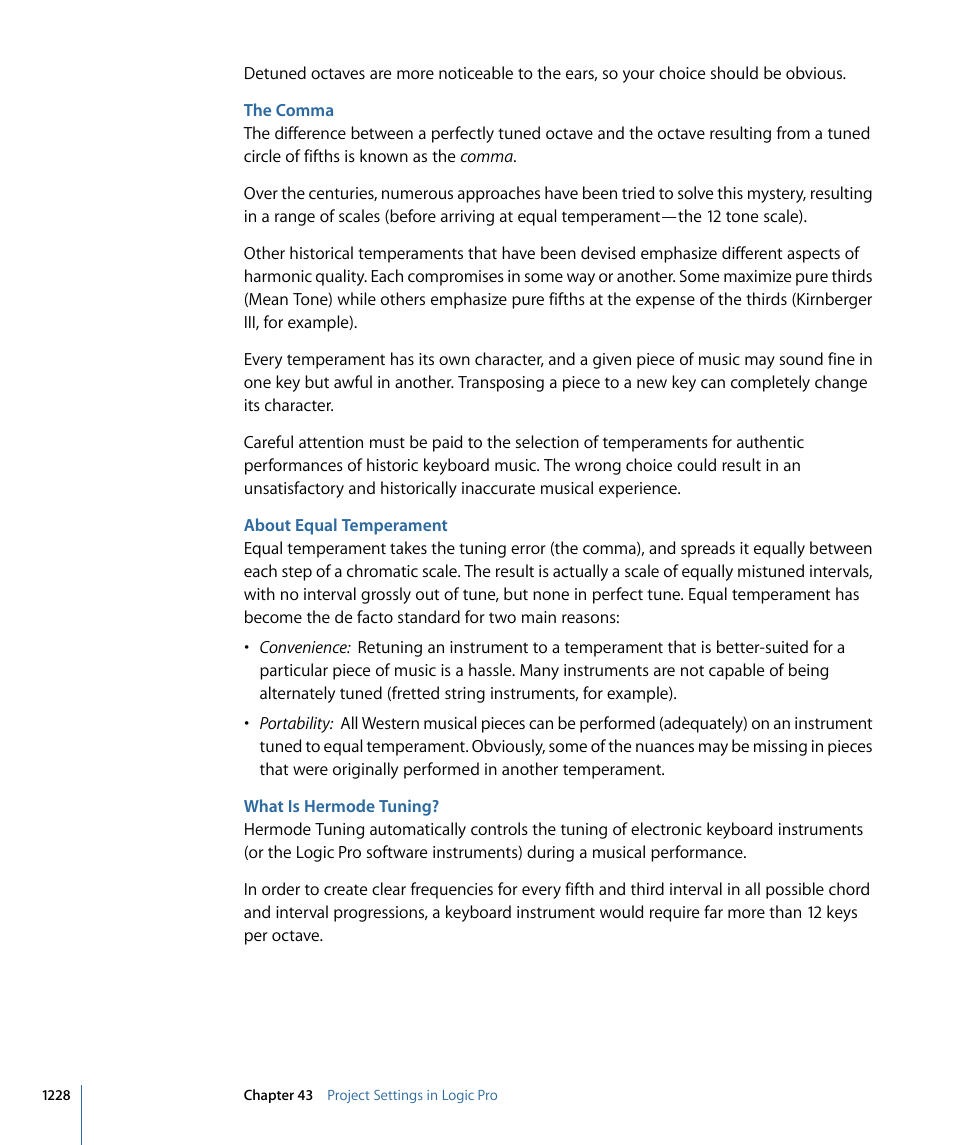 The comma, About equal temperament, What is hermode tuning | Apple Logic Pro 9 User Manual | Page 1228 / 1340