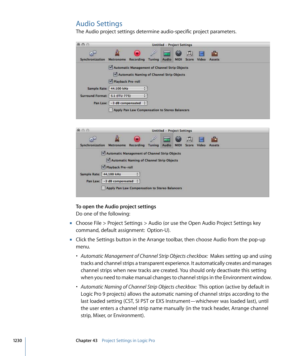 Audio settings | Apple Logic Pro 9 User Manual | Page 1230 / 1340