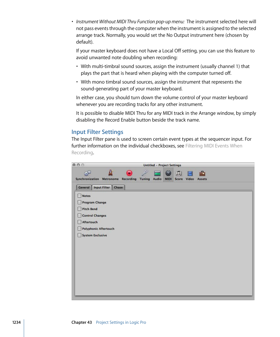 Input filter settings | Apple Logic Pro 9 User Manual | Page 1234 / 1340