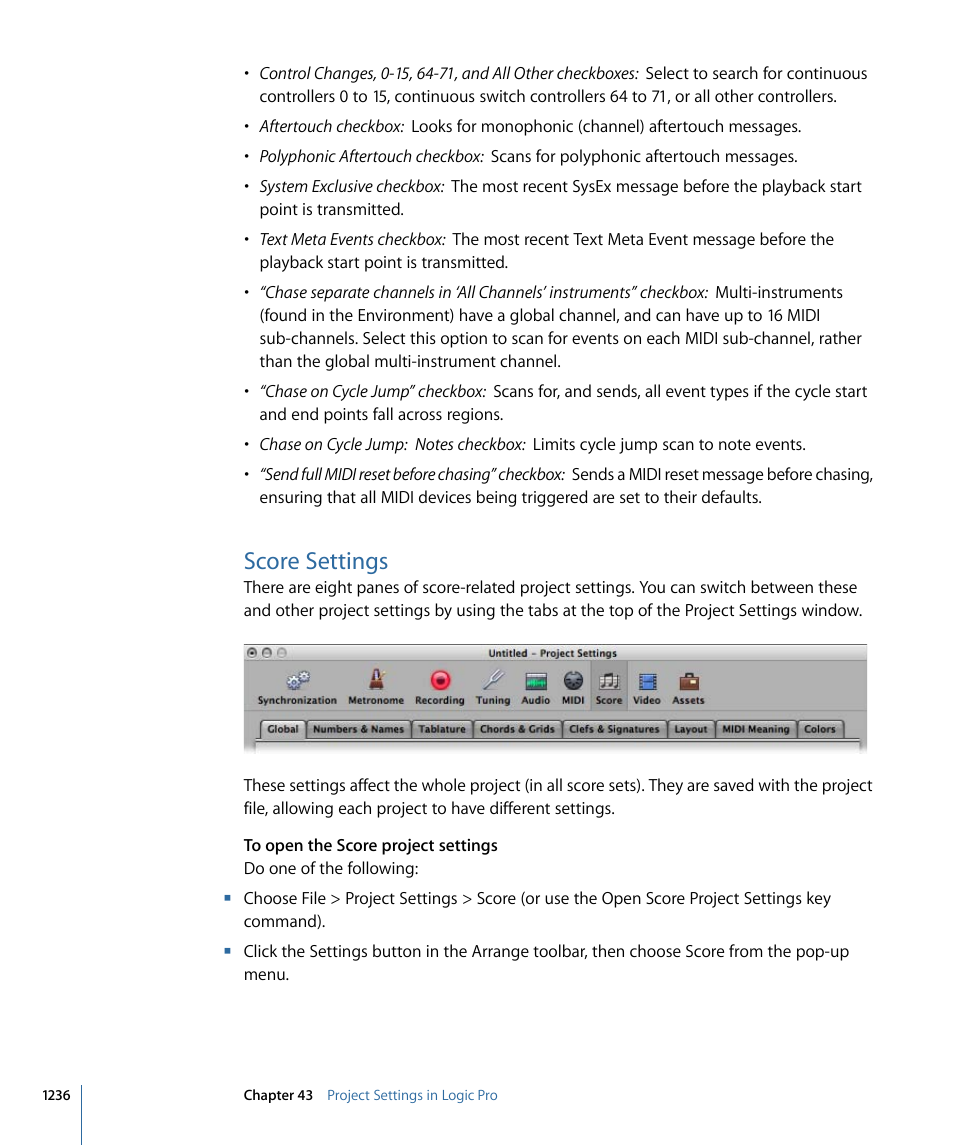 Score settings | Apple Logic Pro 9 User Manual | Page 1236 / 1340