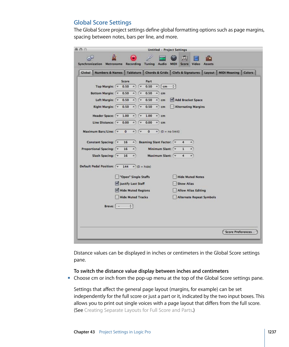 Global score settings | Apple Logic Pro 9 User Manual | Page 1237 / 1340
