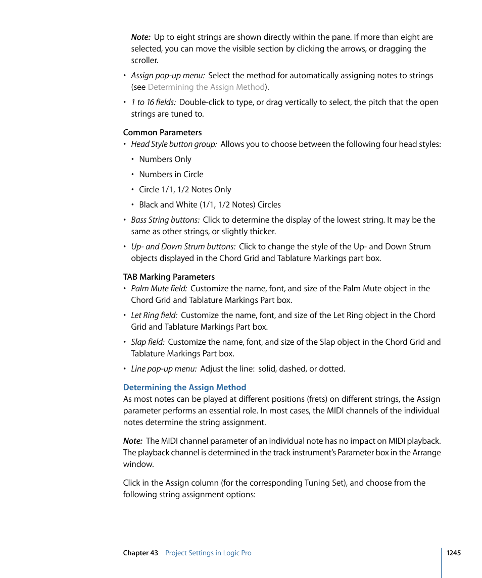 Determining the assign method | Apple Logic Pro 9 User Manual | Page 1245 / 1340