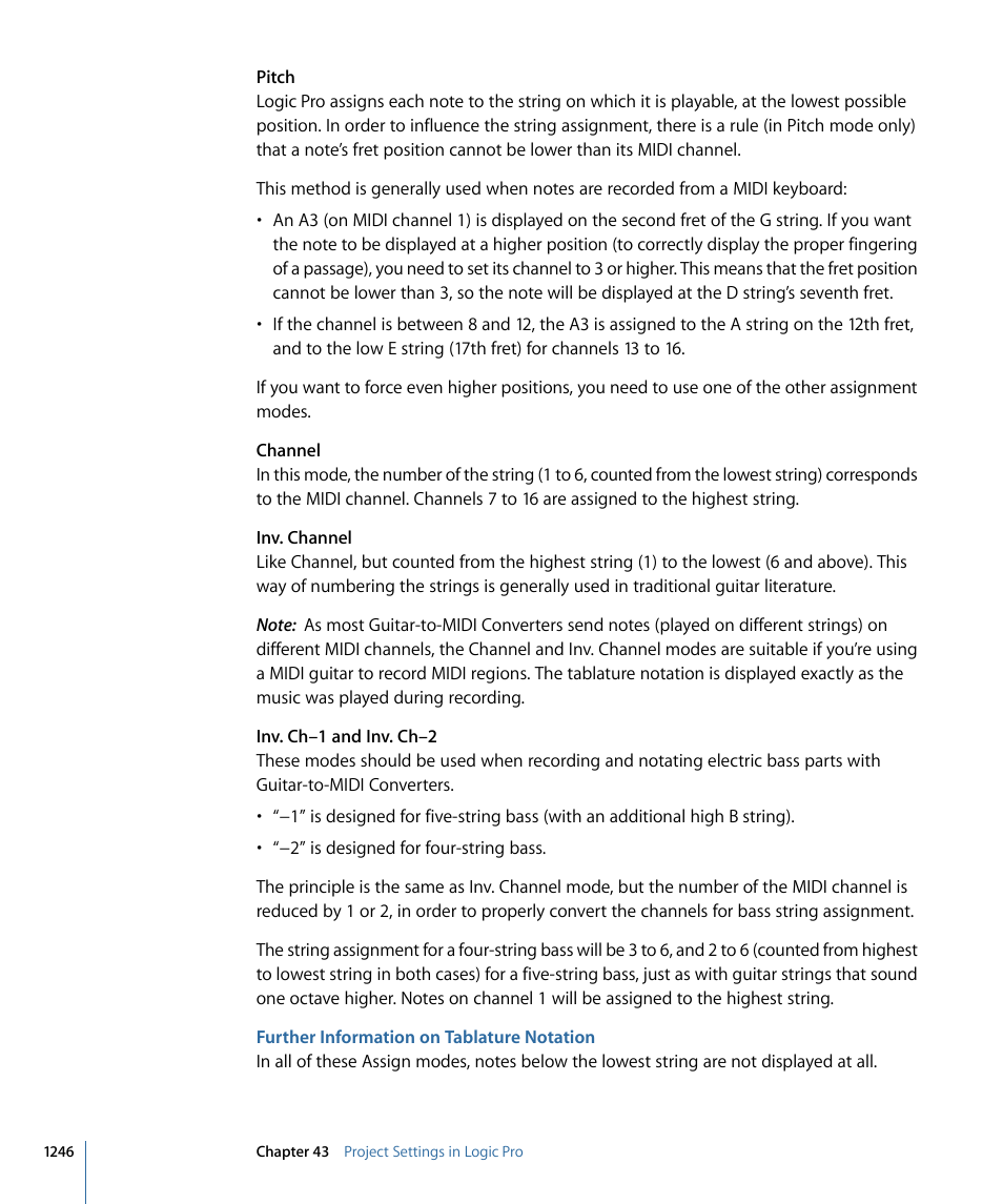 Further information on tablature notation | Apple Logic Pro 9 User Manual | Page 1246 / 1340