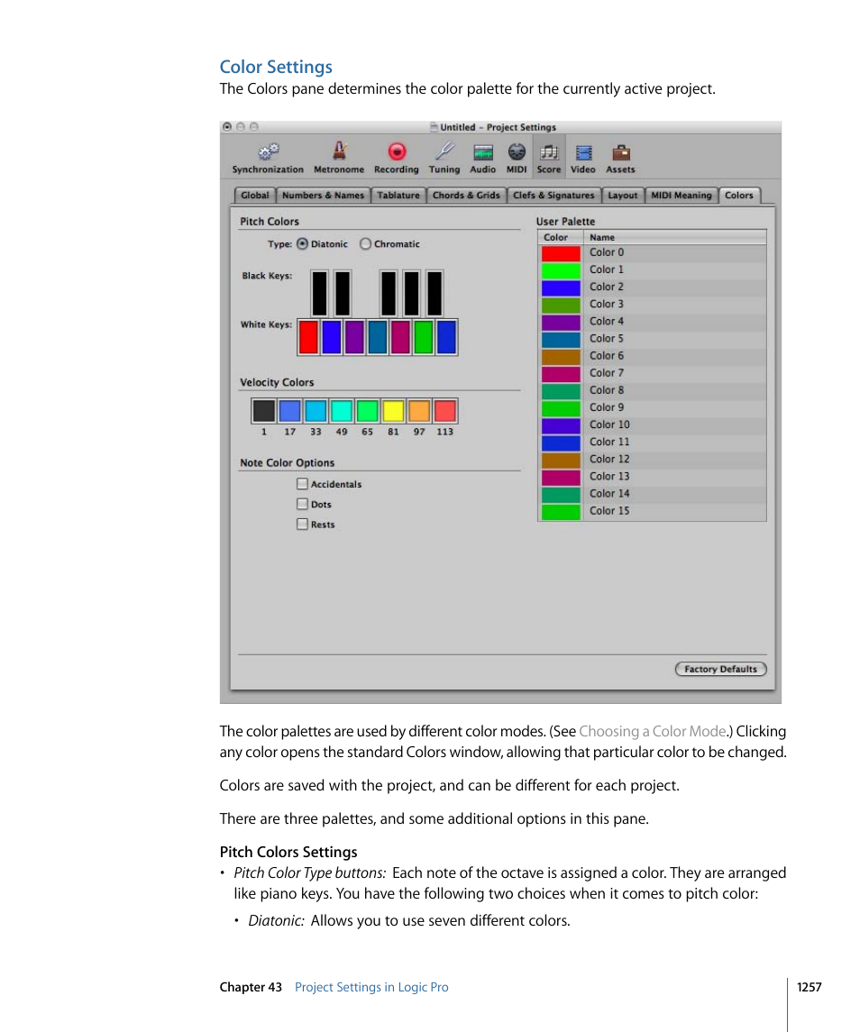 Color settings | Apple Logic Pro 9 User Manual | Page 1257 / 1340