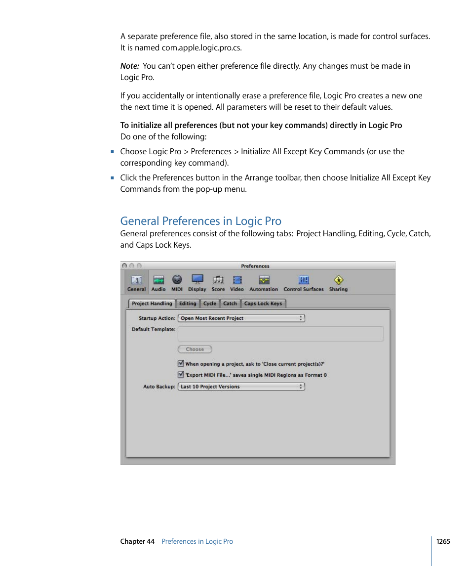 General preferences in logic pro | Apple Logic Pro 9 User Manual | Page 1265 / 1340