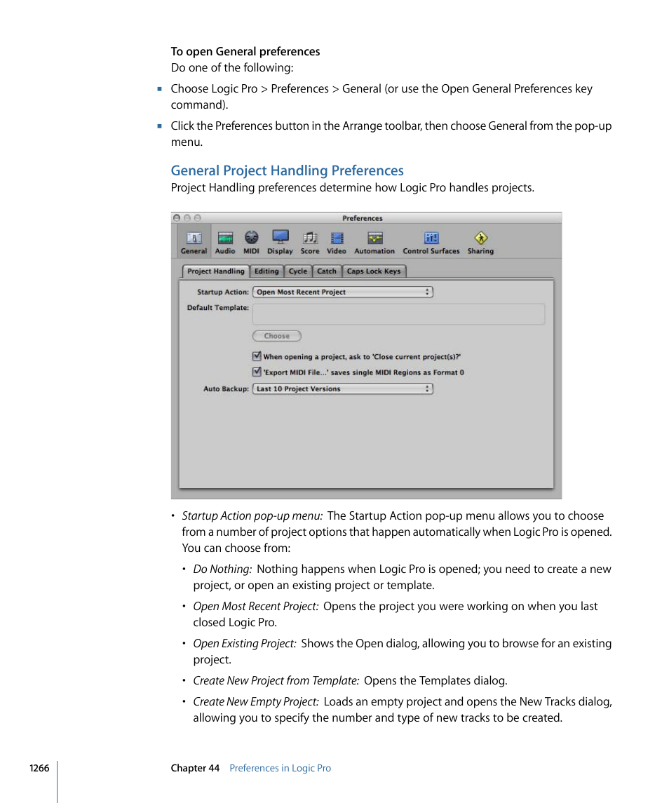 General project handling preferences | Apple Logic Pro 9 User Manual | Page 1266 / 1340