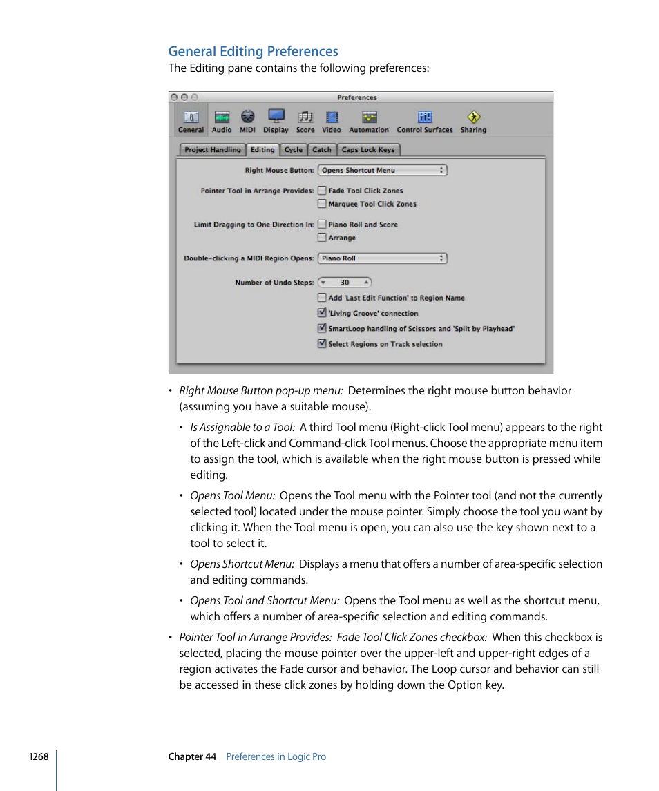 General editing preferences | Apple Logic Pro 9 User Manual | Page 1268 / 1340