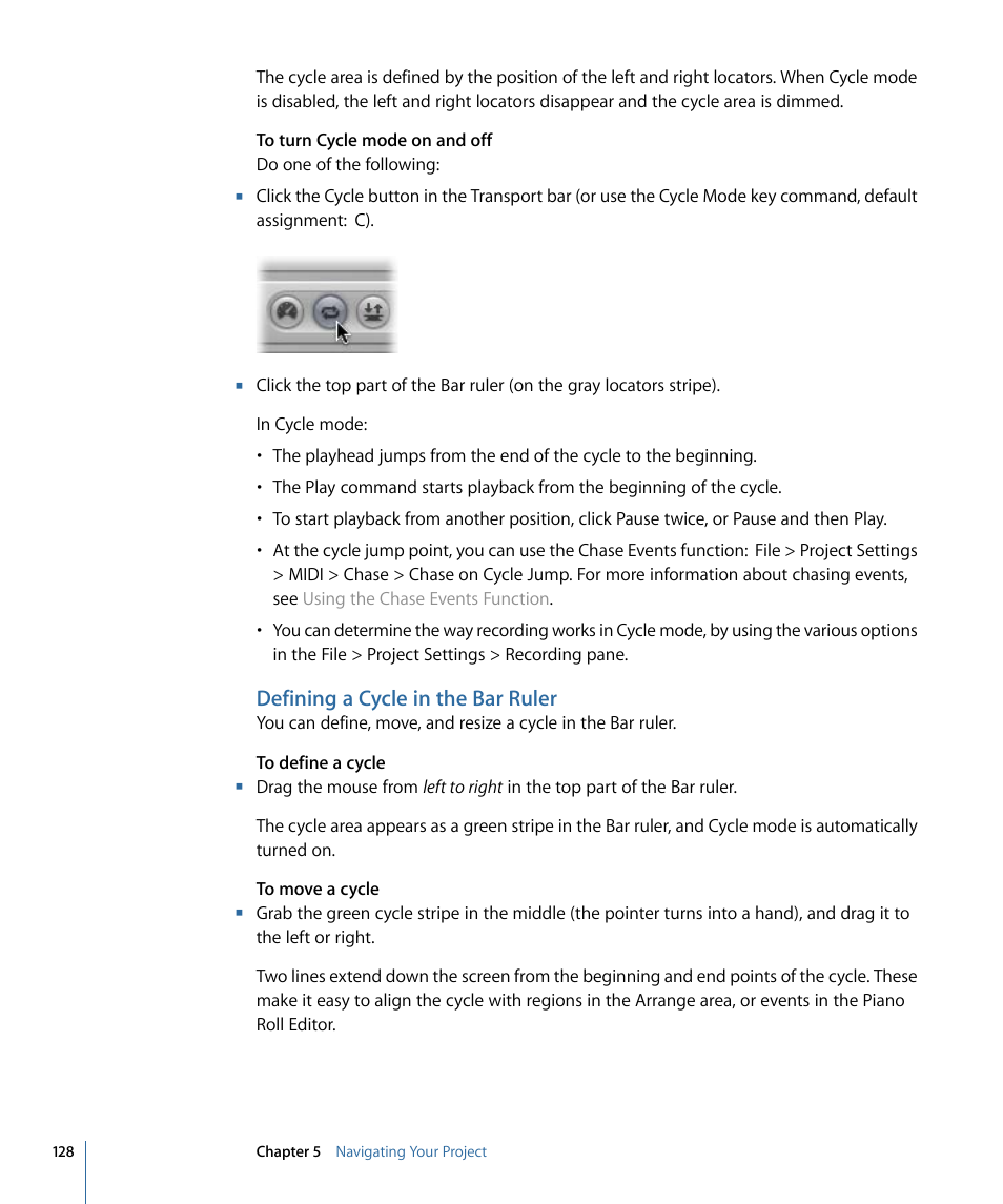 Defining a cycle in the bar ruler | Apple Logic Pro 9 User Manual | Page 128 / 1340