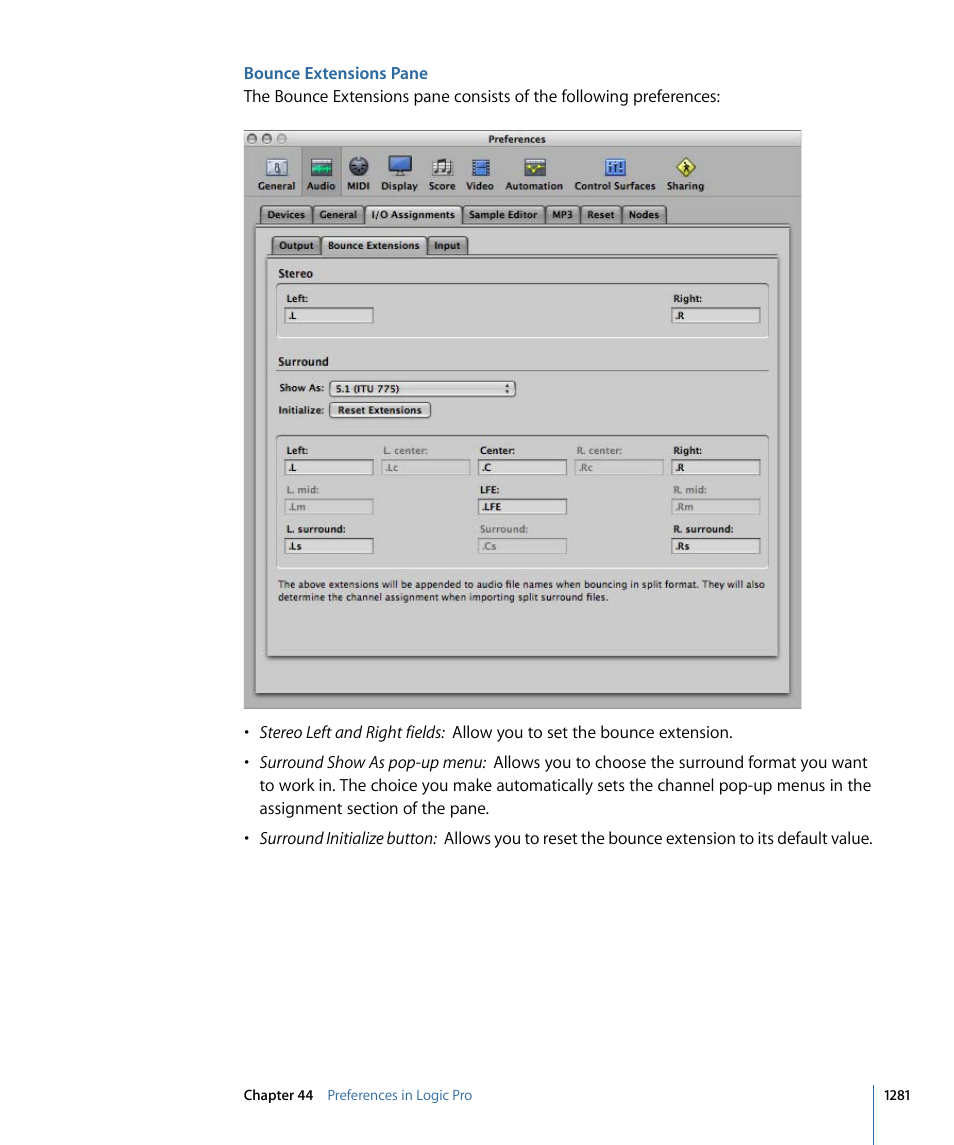 Bounce extensions pane | Apple Logic Pro 9 User Manual | Page 1281 / 1340