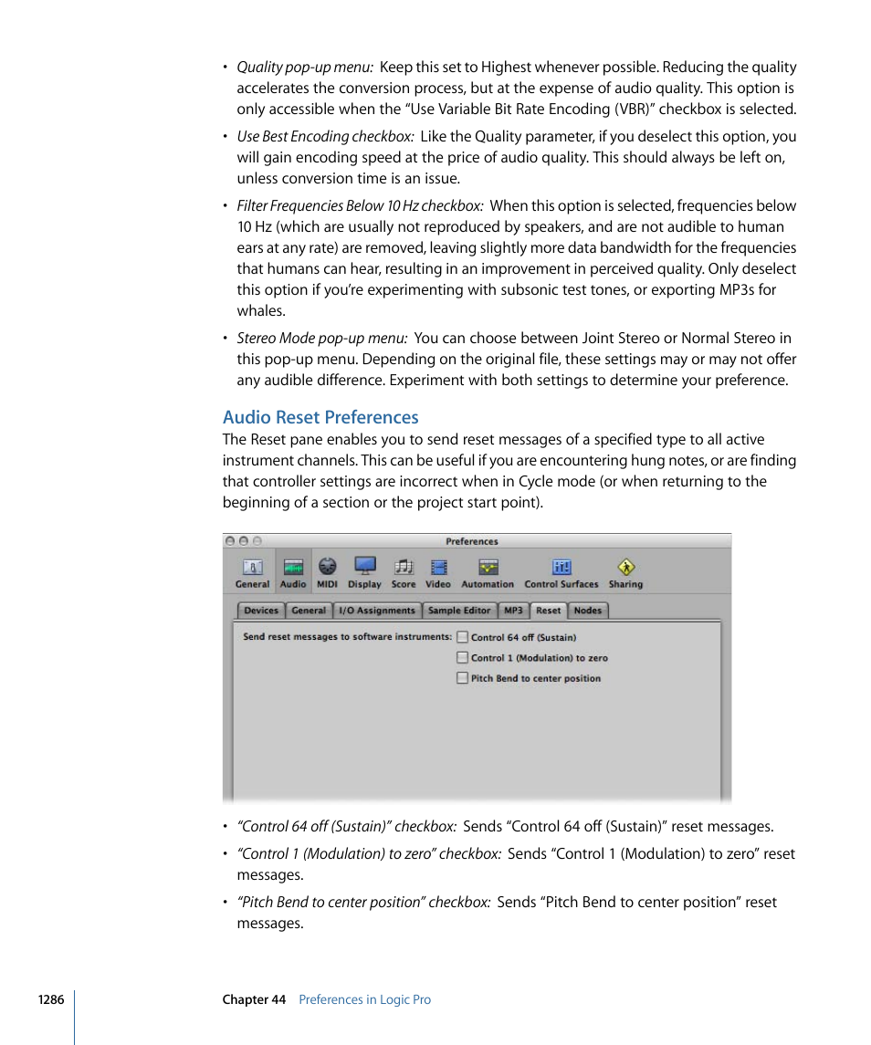 Audio reset preferences | Apple Logic Pro 9 User Manual | Page 1286 / 1340