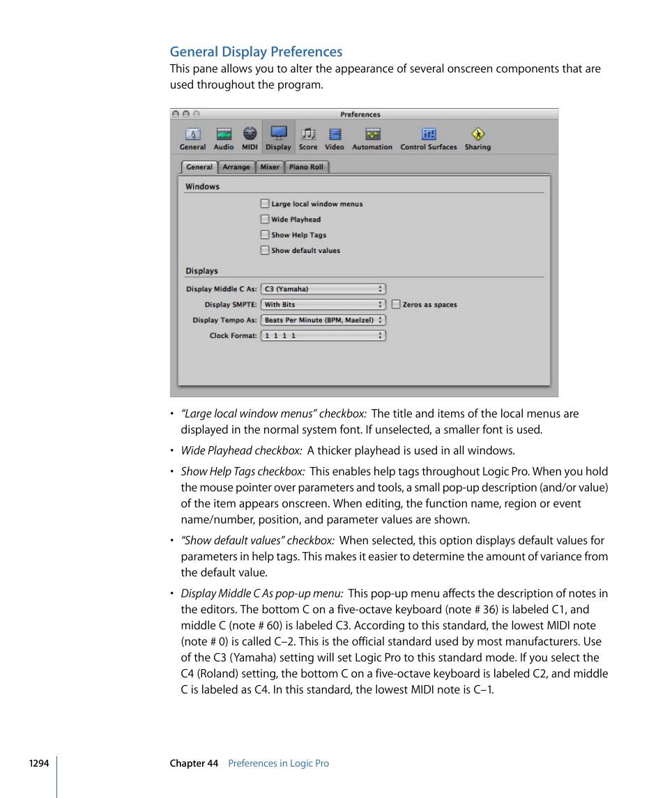 General display preferences | Apple Logic Pro 9 User Manual | Page 1294 / 1340