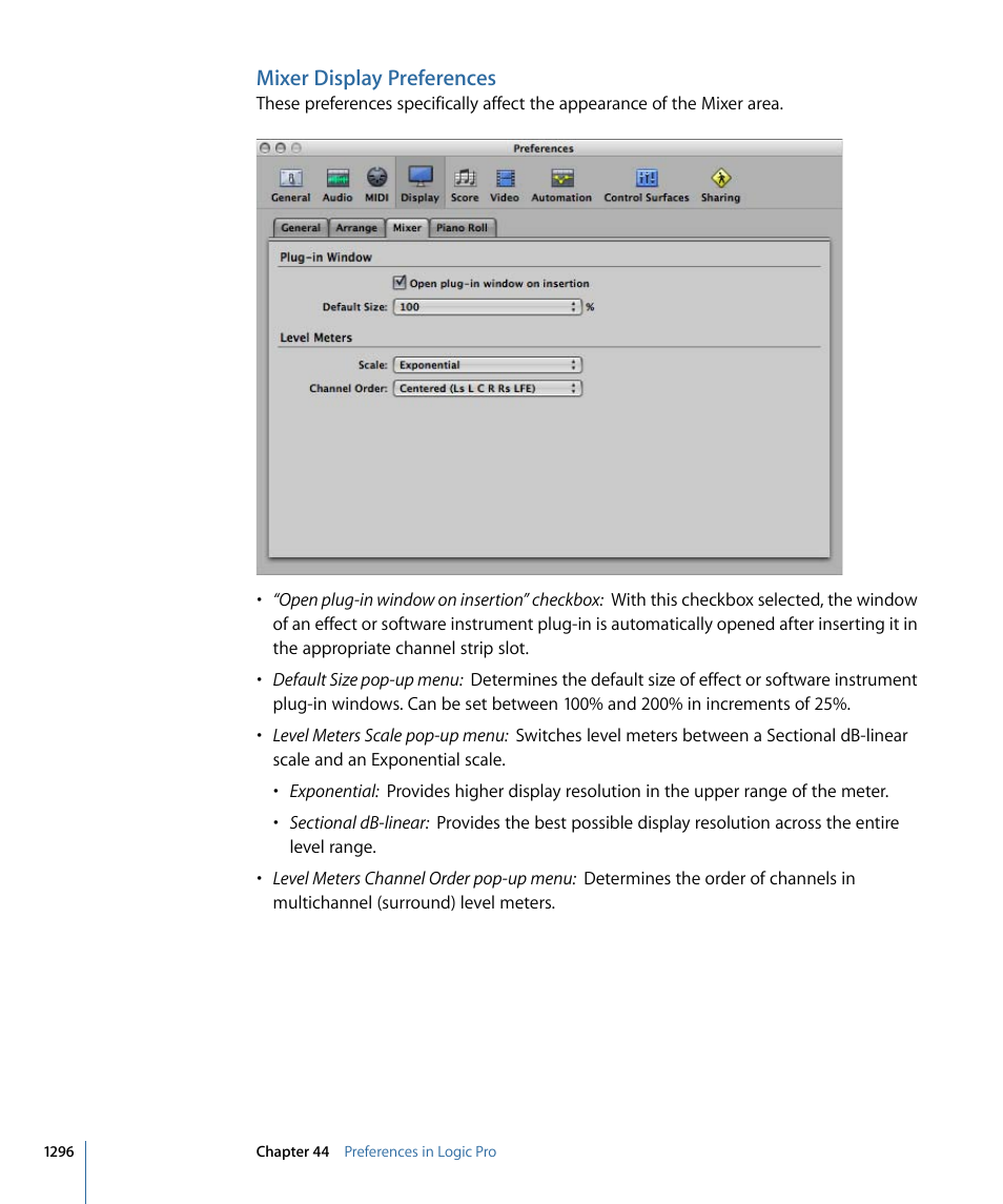 Mixer display preferences | Apple Logic Pro 9 User Manual | Page 1296 / 1340