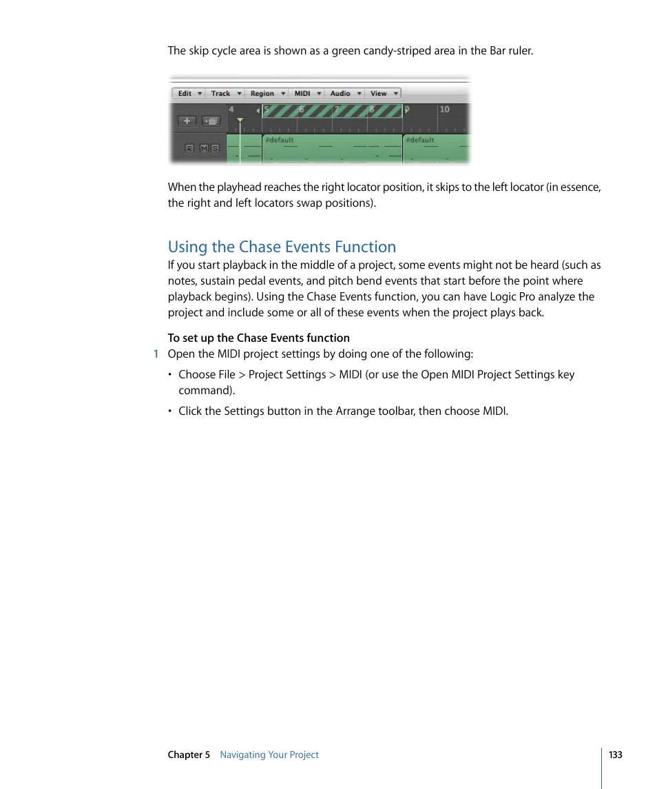 Using the chase events function | Apple Logic Pro 9 User Manual | Page 133 / 1340