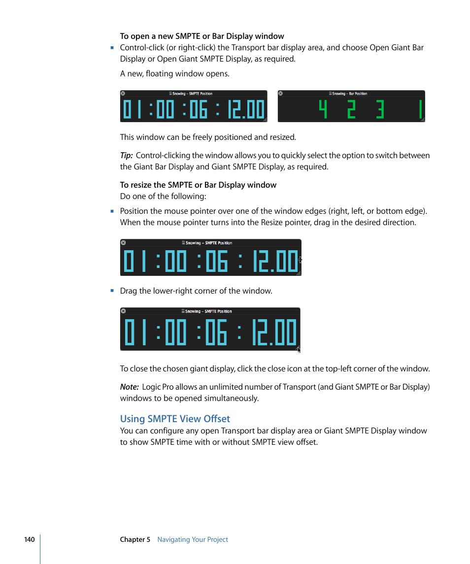 Using smpte view offset | Apple Logic Pro 9 User Manual | Page 140 / 1340