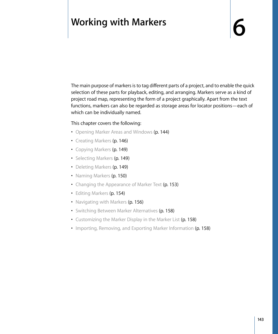 Working with markers | Apple Logic Pro 9 User Manual | Page 143 / 1340