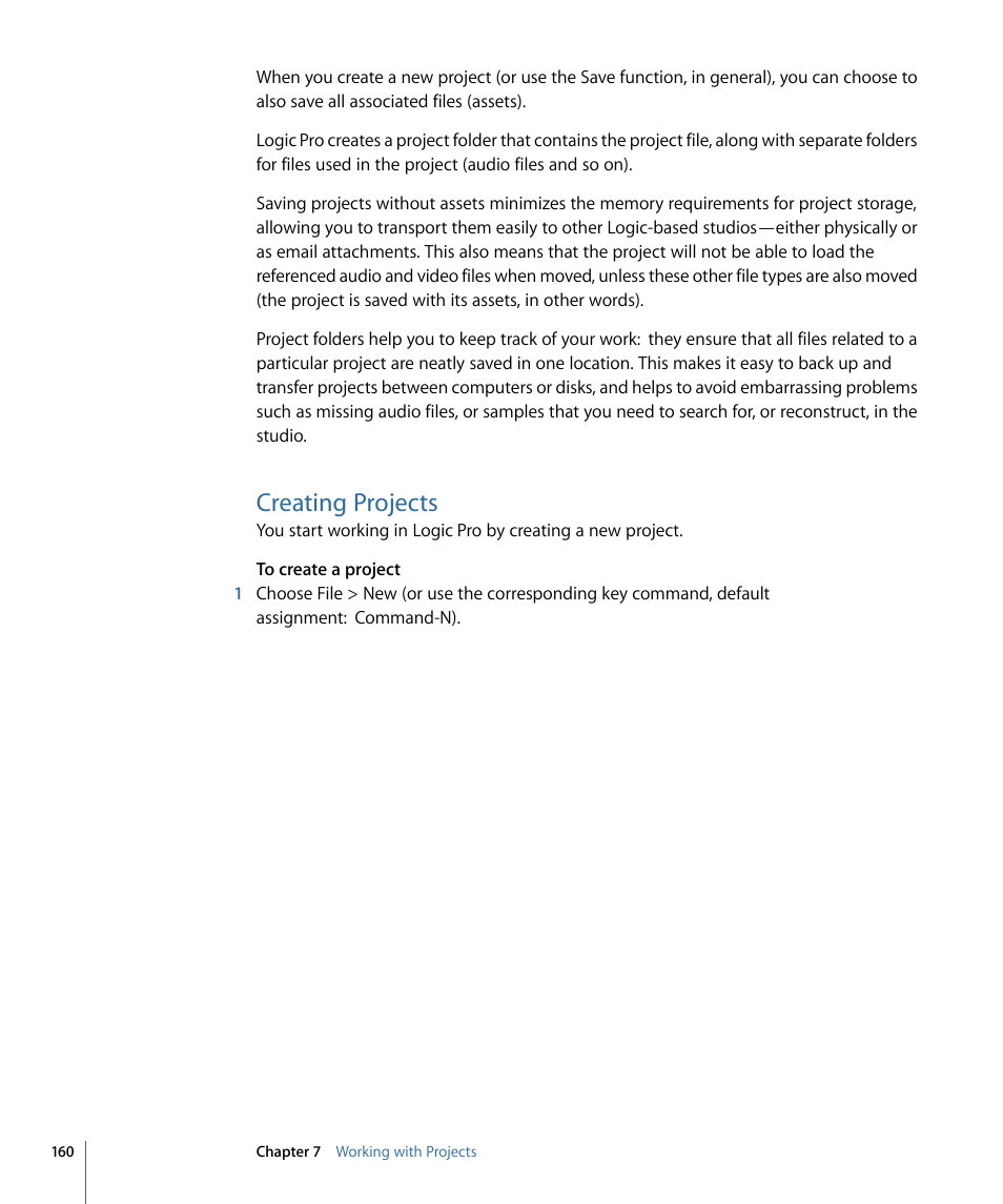 Creating projects | Apple Logic Pro 9 User Manual | Page 160 / 1340